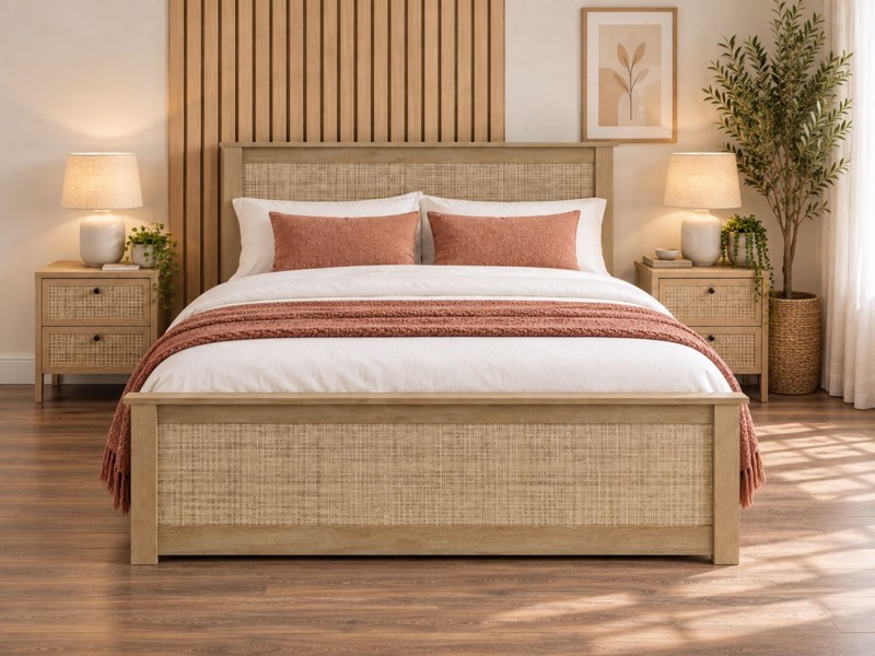 Land Of Beds Alessa Oak Finish Wooden Double Ottoman Bed3
