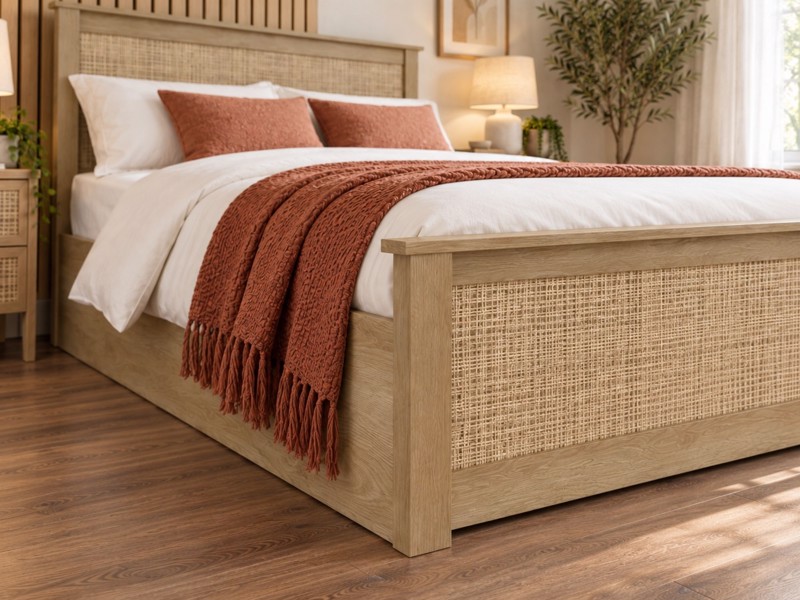 Land Of Beds Alessa Oak Finish Wooden Double Ottoman Bed4