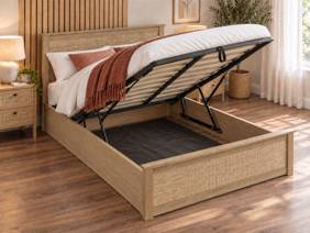 Land Of Beds Alessa Oak Finish Wooden Double Ottoman Bed2