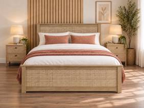 Land Of Beds Alessa Oak Finish Wooden Double Ottoman Bed3