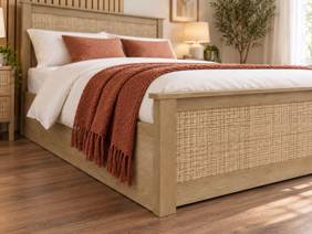 Land Of Beds Alessa Oak Finish Wooden Double Ottoman Bed4