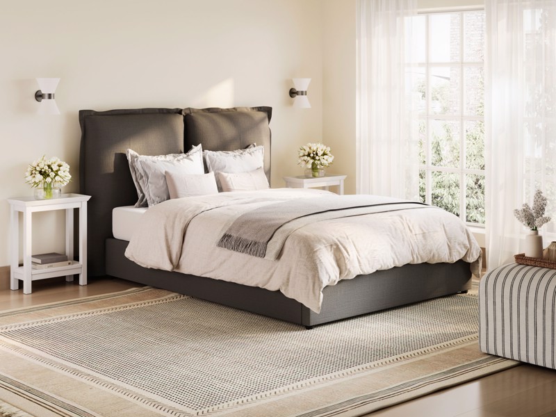 Land Of Beds Shelby Deep Grey Fabric Bed Frame1