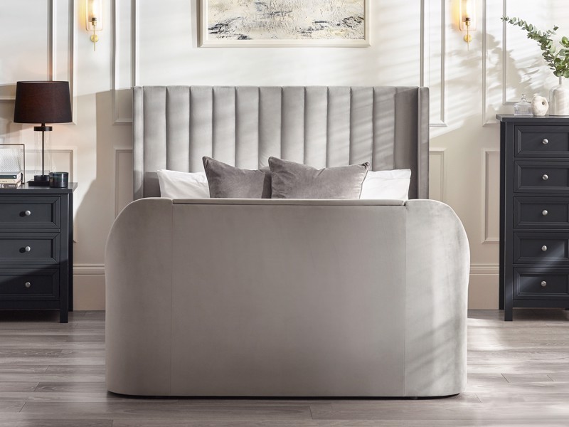 Land Of Beds Amara Light Grey Fabric Side Opening Ottoman TV Bed3