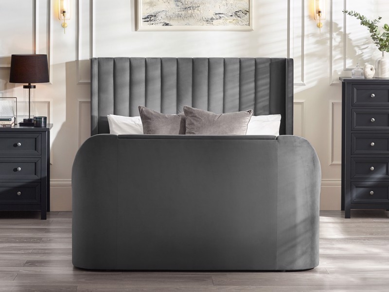 Land Of Beds Amara Dark Grey Fabric Side Opening Ottoman King Size TV Bed2