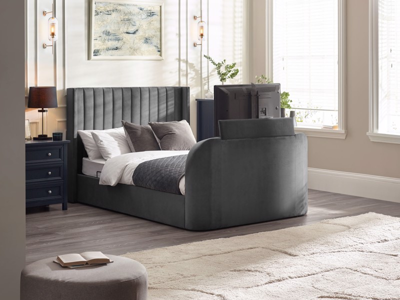 Land Of Beds Amara Dark Grey Fabric Side Opening Ottoman TV Bed1