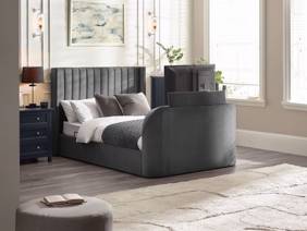 Land Of Beds Amara Dark Grey Fabric Side Opening Ottoman TV Bed1
