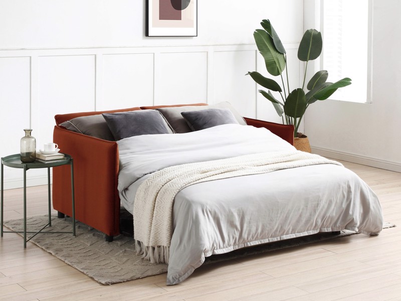 Land Of Beds Capri Burnt Orange Velvet Sofa Bed2