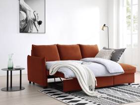 Land Of Beds Rhodes Burnt Orange Velvet Sofa Bed2