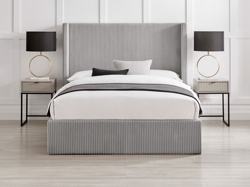 Land Of Beds Asha Grey Fabric King Size Ottoman Bed2