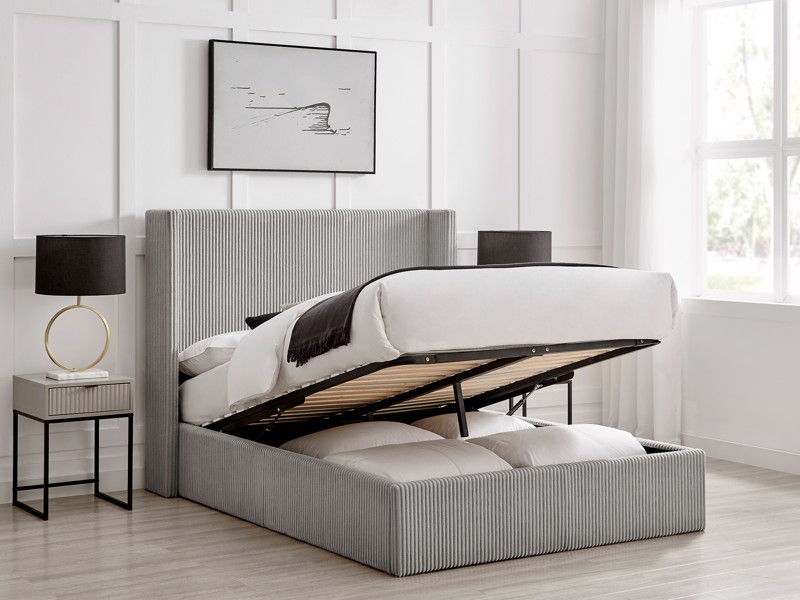 Land Of Beds Asha Grey Fabric King Size Ottoman Bed3