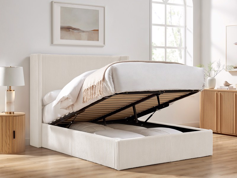 Land Of Beds Asha Cream Fabric Ottoman Bed3