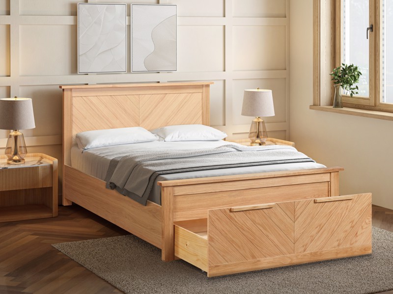 Land Of Beds Reynolds Oak Finish Wooden Storage Double Bed Frame3