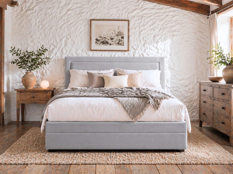 Land Of Beds Alberta Grey Fabric Storage Bed Frame2