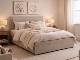 Land Of Beds Alberta Taupe Fabric Storage Bed Frame2