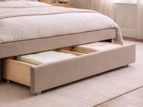 Land Of Beds Alberta Taupe Fabric Storage Bed Frame3