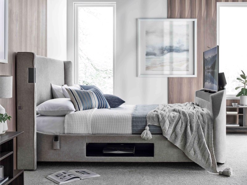 Land Of Beds Hayes Light Grey Fabric TV Bed2