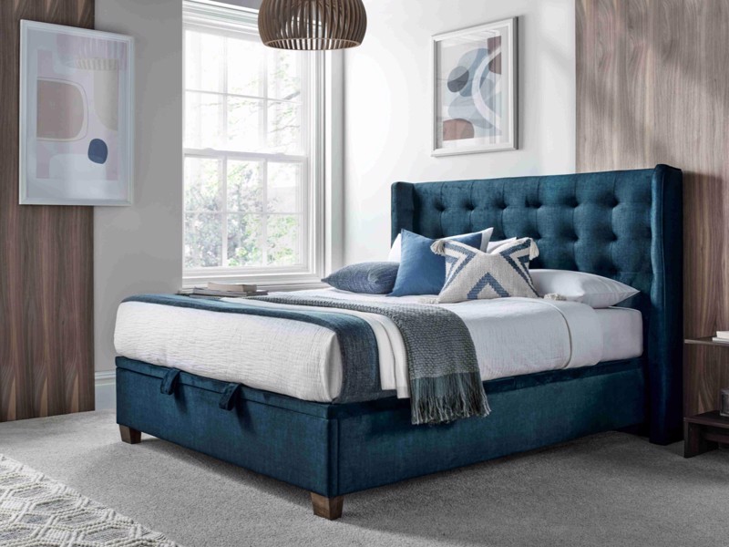 Land Of Beds Wilson Blue Fabric Ottoman Bed1