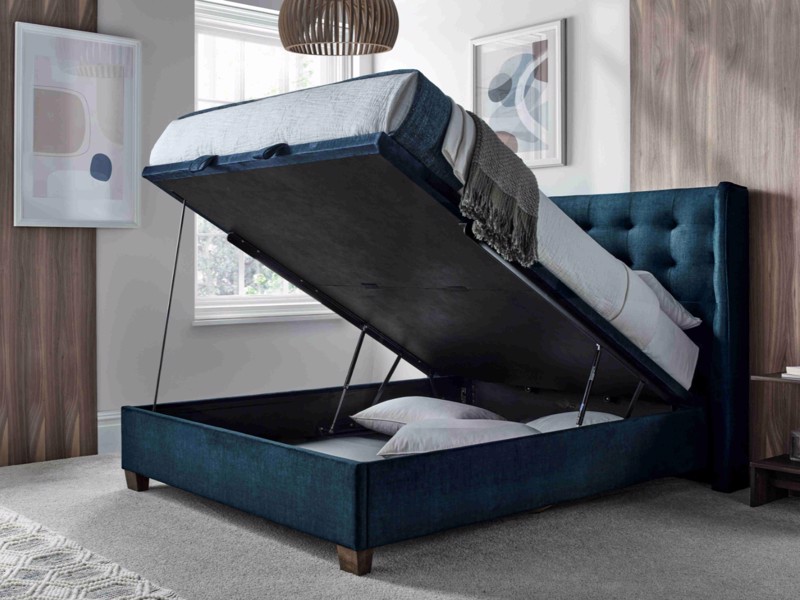 Land Of Beds Wilson Blue Fabric Ottoman Bed2