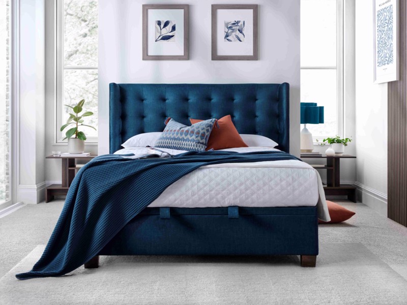 Land Of Beds Wilson Blue Fabric Ottoman Bed3