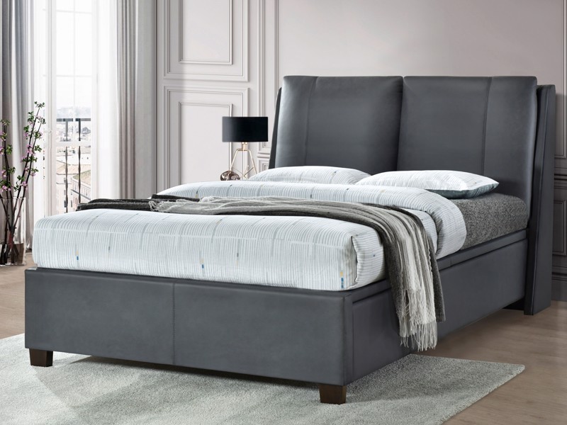 Land Of Beds Double Size - CLEARANCE STOCK - Henley Grey Fabric Ottoman Bed2