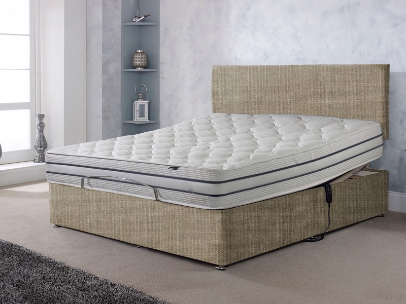 Adjust-A-Bed Adjustable Double Size - CLEARANCE STOCK - Linoso Sand Repton Headboard and Soft Trilogy Adjustable Bed1