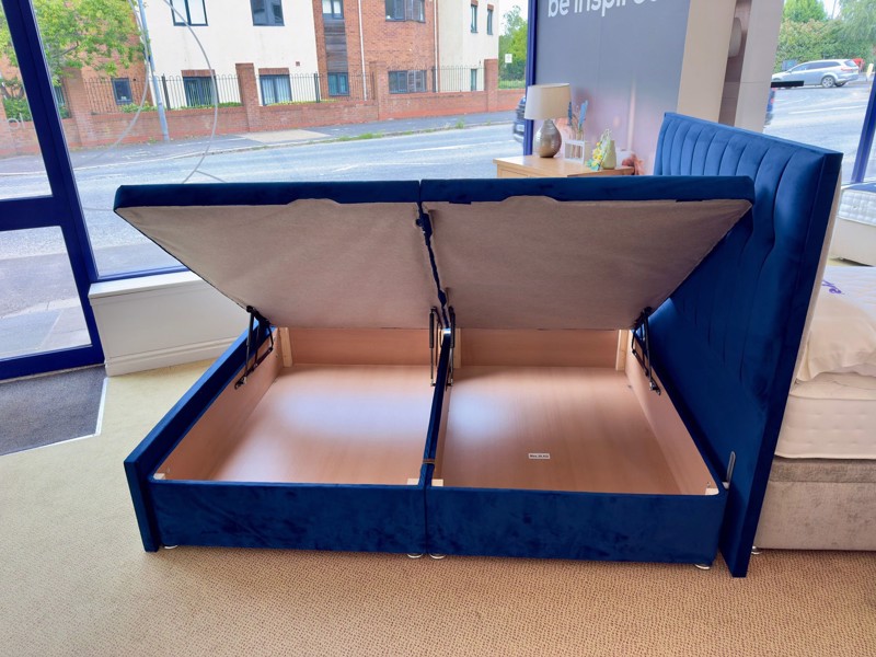 Land Of Beds King Size - CLEARANCE - Ex-Showroom - Opulence Royal Blue Lunar Grand Side Opening Ottoman Bed Base4