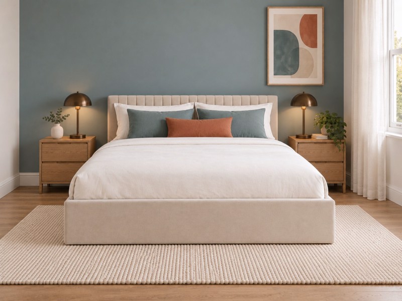 Land Of Beds Mia Beige Fabric Ottoman Bed3