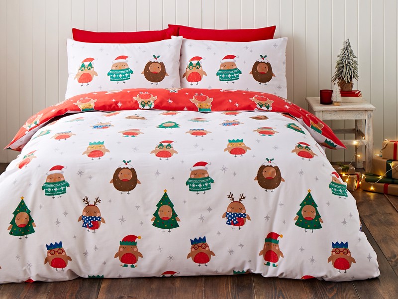 Catherine Lansfield Christmas Party Robins Duvet Cover Set2