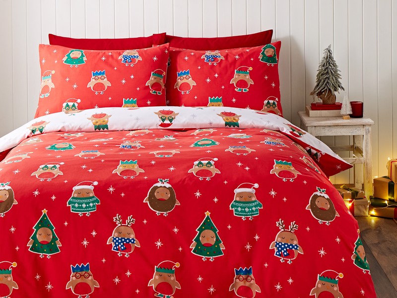 Catherine Lansfield Christmas Party Robins Duvet Cover Set3
