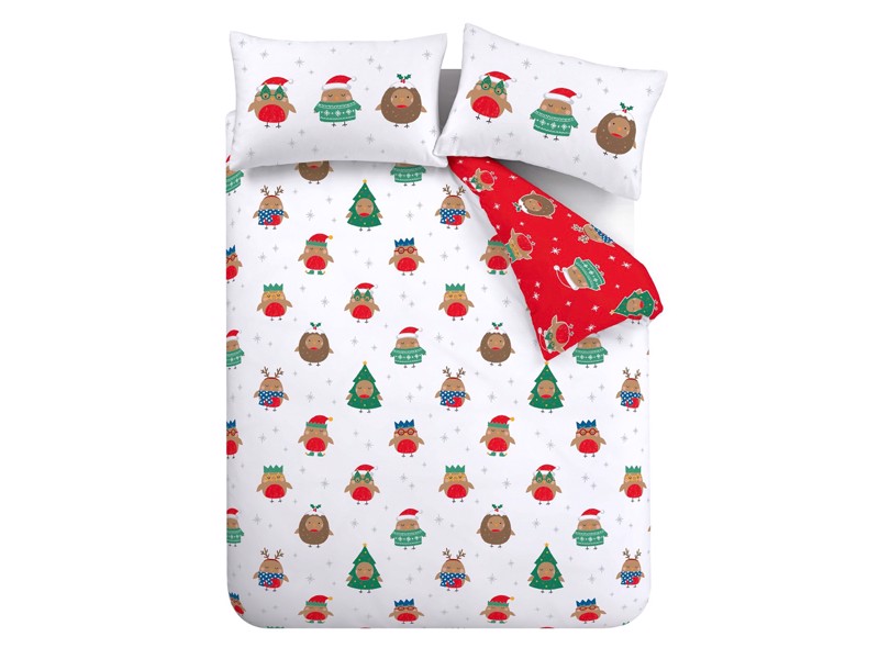Catherine Lansfield Christmas Party Robins Duvet Cover Set4