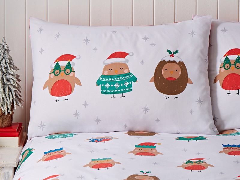 Catherine Lansfield Christmas Party Robins Duvet Cover Set5