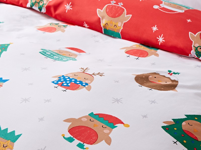 Catherine Lansfield Christmas Party Robins Duvet Cover Set6