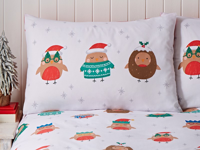 Catherine Lansfield Christmas Party Robins Duvet Cover Set2