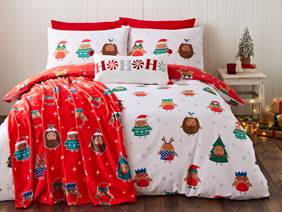 Catherine Lansfield Christmas Party Robins Duvet Cover Set1
