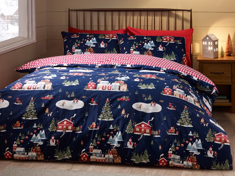 Catherine Lansfield Christmas Ski Village Super King Size Duvet Cover Set2