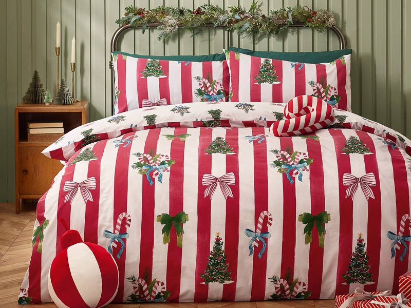Catherine Lansfield Christmas Stripe Duvet Cover Set1