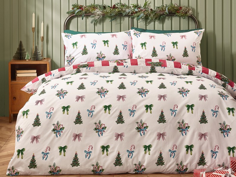 Catherine Lansfield Christmas Stripe Super King Size Duvet Cover Set3