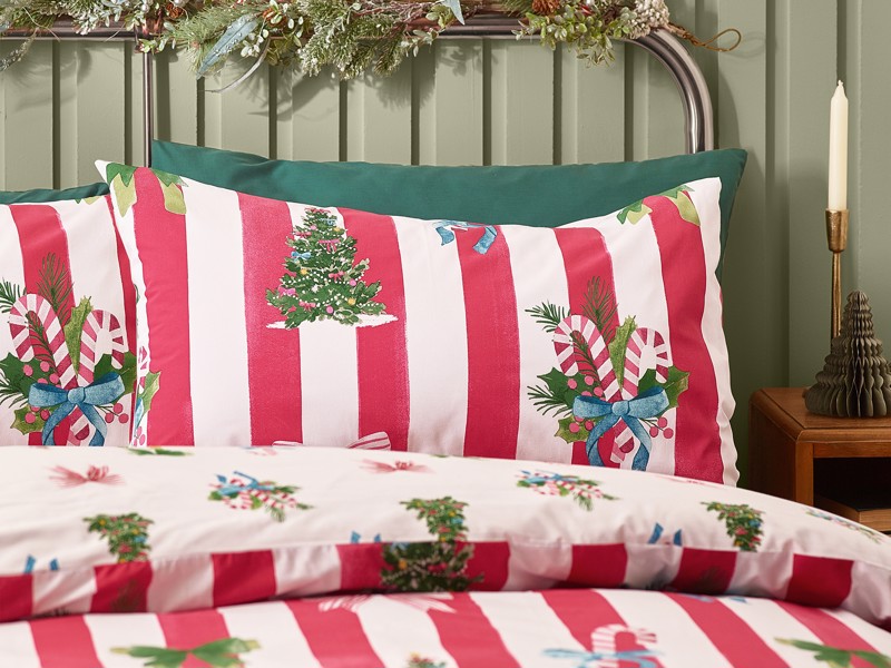 Catherine Lansfield Christmas Stripe Super King Size Duvet Cover Set5