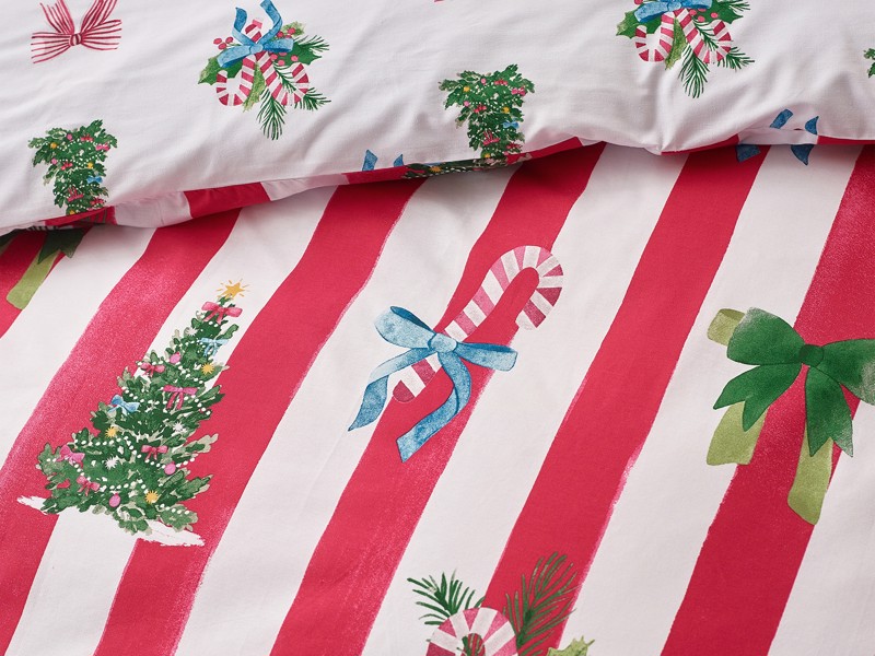 Catherine Lansfield Christmas Stripe Super King Size Duvet Cover Set6