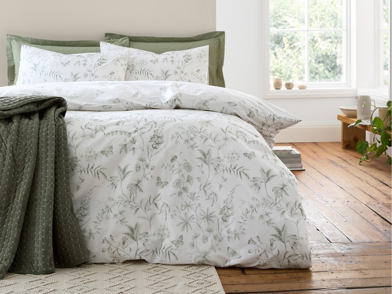 Bianca Fine Linens Thea Floral Green Duvet Cover Set1