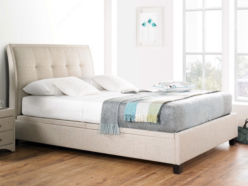 Land Of Beds Kennedy Oatmeal Fabric Super King Size Ottoman Bed2