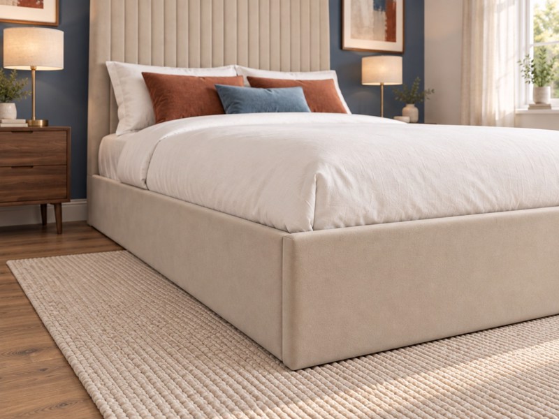 Land Of Beds Tall Mia Beige Fabric Ottoman Bed4
