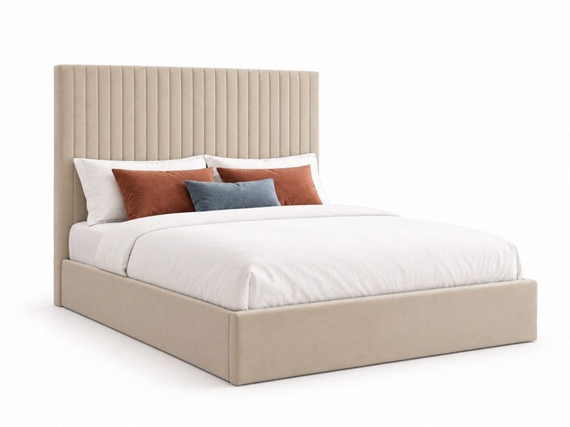 Land Of Beds Tall Mia Beige Fabric Ottoman Bed5