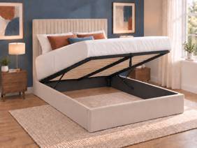 Land Of Beds Tall Mia Beige Fabric Ottoman Bed2