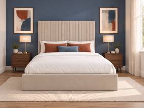 Land Of Beds Tall Mia Beige Fabric Ottoman Bed3