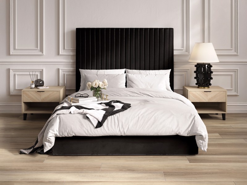 Land Of Beds Tall Mia Black Fabric Single Ottoman Bed1