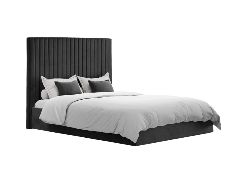 Land Of Beds Tall Mia Black Fabric Single Ottoman Bed2