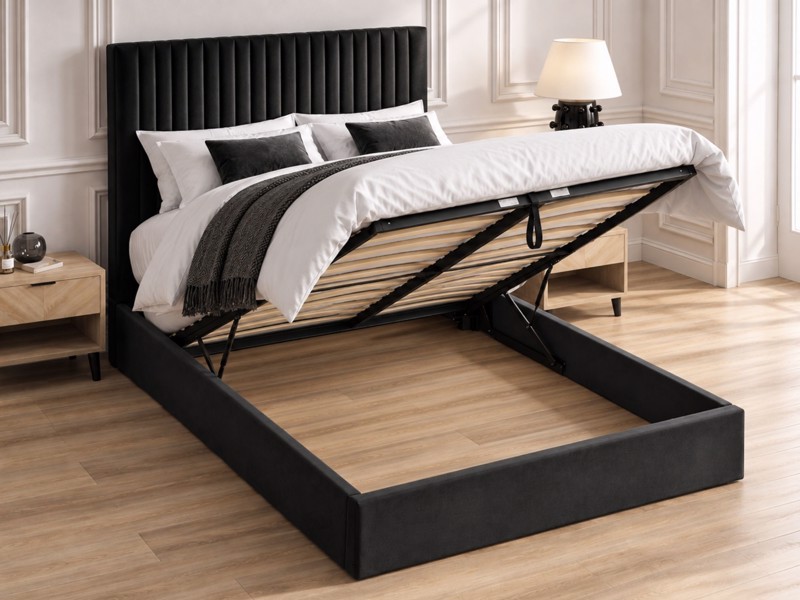 Land Of Beds Tall Mia Black Fabric Ottoman Bed2