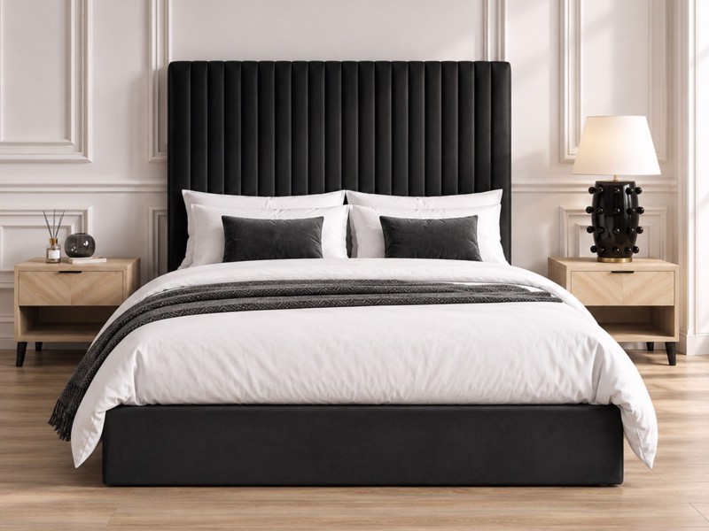 Land Of Beds Tall Mia Black Fabric Ottoman Bed3