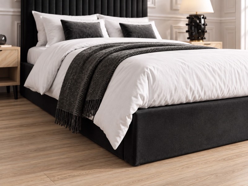 Land Of Beds Tall Mia Black Fabric Ottoman Bed4